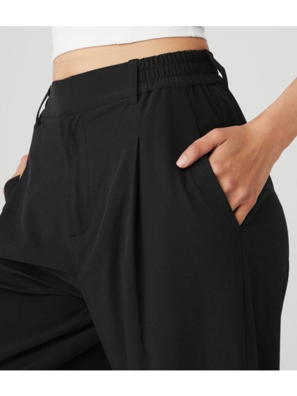 Alo High-Waist Pursuit Trousers Black Wide Leg Hi-Rise Waisted Slacks Pants M - Picture 5 of 17